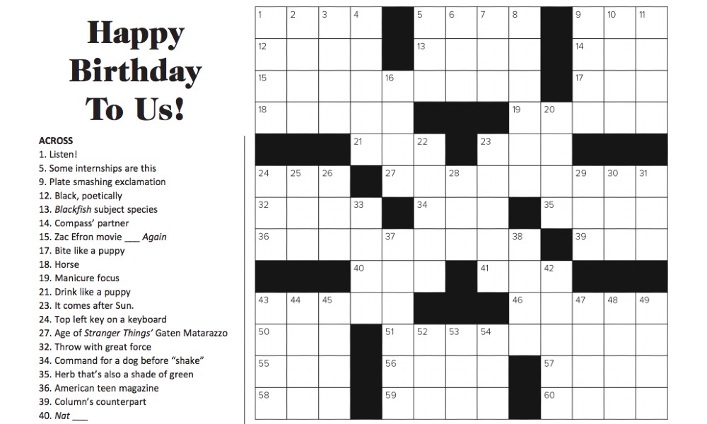 January 2020 Crossword Puzzle Answers: ‘Happy Birthday To Us’